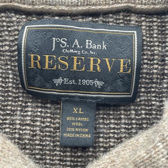 Jos. A. Bank Reserve Lambs Wool Blend Sweater Brown w/Tan Collar Men's XL - Picture 3 of 6